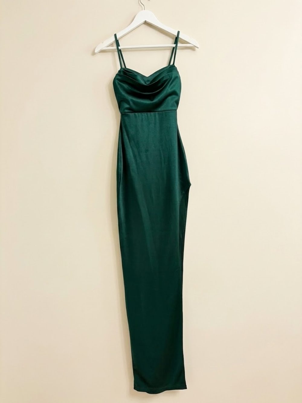 Windsor Emerald Green Satin Maxi Dress XS High Slit - Picture 3 of 5
